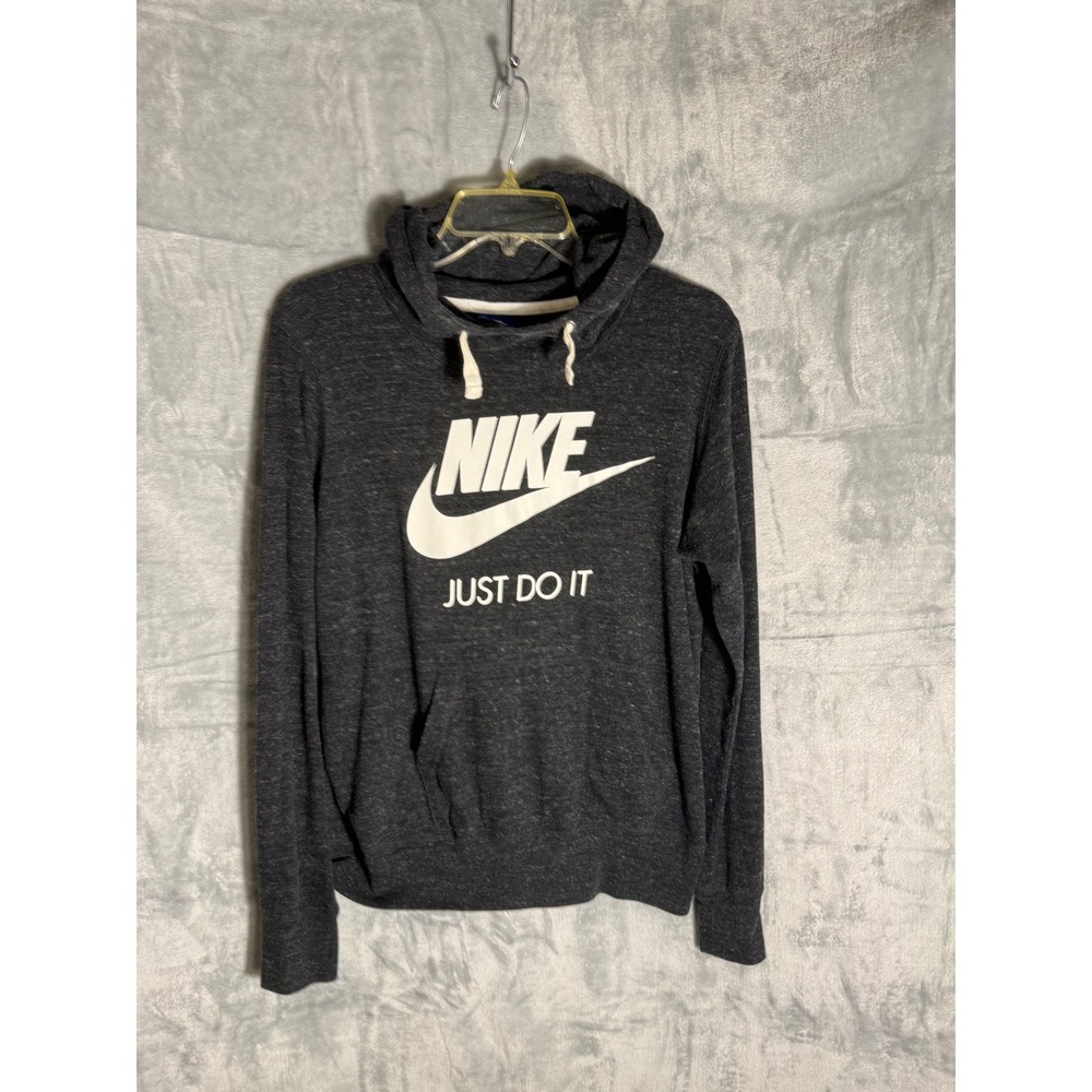 Nike Just Do It Hoodie Womens Large Charcoal Grey Heathered Pullover Graphic L‎